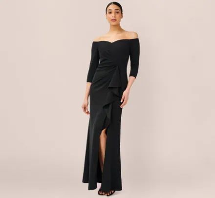 Adrianna Papell Wedding Guest Dresses|Formal Dresses*Off The Shoulder Dress With Cascading Ruffle Detail In