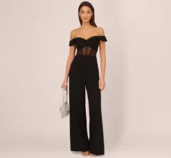 Adrianna Papell Jumpsuits*Off The Shoulder Jumpsuit With Sheer Corset Bodice In