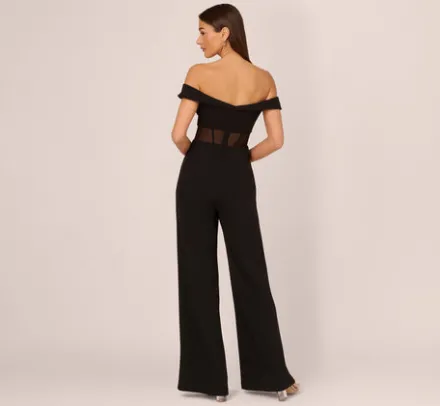 Adrianna Papell Jumpsuits*Off The Shoulder Jumpsuit With Sheer Corset Bodice In
