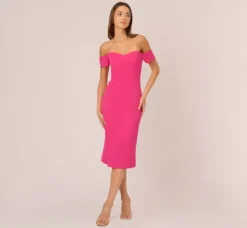 Adrianna Papell Wedding Guest Dresses|Ap Exclusives*Off The Shoulder Midi Dress With Sweetheart Neckline In Brilliant Fuchsia
