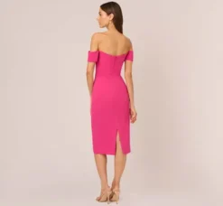 Adrianna Papell Wedding Guest Dresses|Ap Exclusives*Off The Shoulder Midi Dress With Sweetheart Neckline In Brilliant Fuchsia