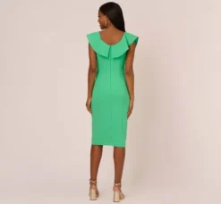 Adrianna Papell Wedding Guest Dresses|Day Dresses*Off The Shoulder Midi Dress With Ruffle Details In Flora Green