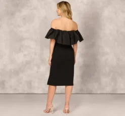 Adrianna Papell Wedding Guest Dresses|Petite-Friendly*Off The Shoulder Midi Dress With Organza Bubble Sleeves In
