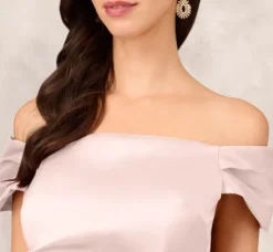 Adrianna Papell Wedding Guest Dresses|Petite-Friendly*Off The Shoulder Mikado Midi Dress With Pleat Details In Pale Blush