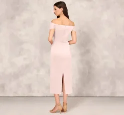 Adrianna Papell Wedding Guest Dresses|Petite-Friendly*Off The Shoulder Mikado Midi Dress With Pleat Details In Pale Blush