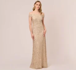 Adrianna Papell Wedding Guest Dresses|Formal Dresses*Off The Shoulder Sequin Beaded Gown In