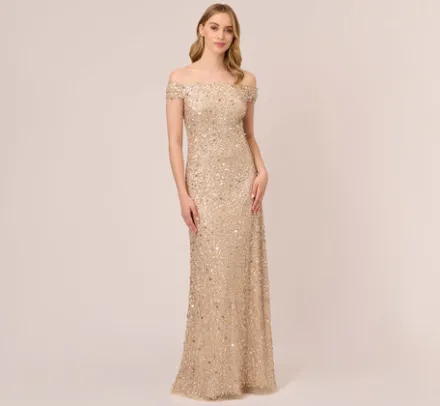Adrianna Papell Wedding Guest Dresses|Formal Dresses*Off The Shoulder Sequin Beaded Gown In