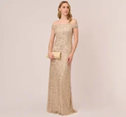 Adrianna Papell Wedding Guest Dresses|Formal Dresses*Off The Shoulder Sequin Beaded Gown In