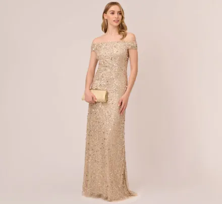 Adrianna Papell Wedding Guest Dresses|Formal Dresses*Off The Shoulder Sequin Beaded Gown In