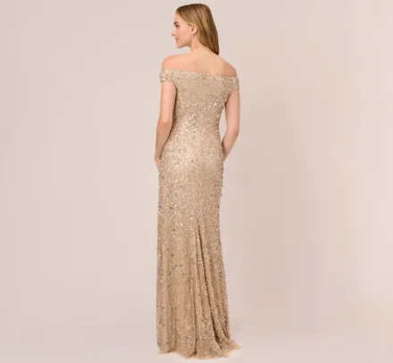 Adrianna Papell Wedding Guest Dresses|Formal Dresses*Off The Shoulder Sequin Beaded Gown In
