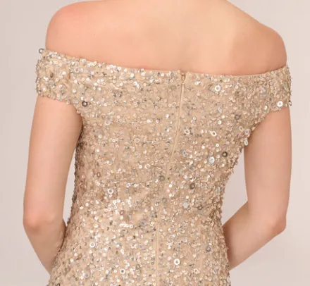 Adrianna Papell Wedding Guest Dresses|Formal Dresses*Off The Shoulder Sequin Beaded Gown In