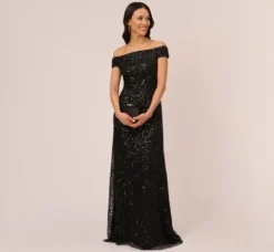 Adrianna Papell Wedding Guest Dresses|Formal Dresses*Off The Shoulder Sequin Beaded Gown In