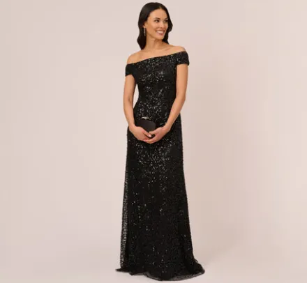 Adrianna Papell Wedding Guest Dresses|Formal Dresses*Off The Shoulder Sequin Beaded Gown In
