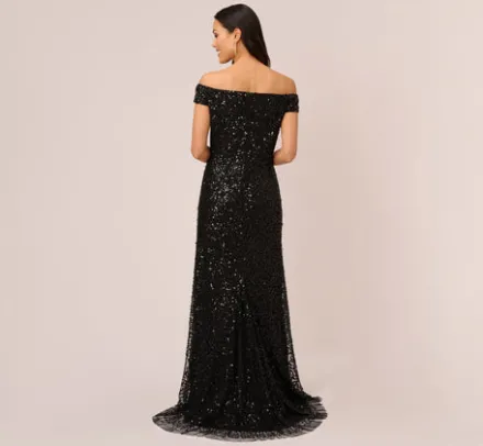 Adrianna Papell Wedding Guest Dresses|Formal Dresses*Off The Shoulder Sequin Beaded Gown In