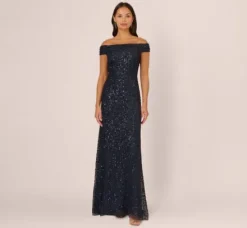 Adrianna Papell Wedding Guest Dresses|Formal Dresses*Off The Shoulder Sequin Beaded Gown In