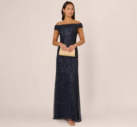 Adrianna Papell Wedding Guest Dresses|Formal Dresses*Off The Shoulder Sequin Beaded Gown In