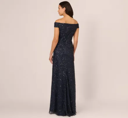 Adrianna Papell Wedding Guest Dresses|Formal Dresses*Off The Shoulder Sequin Beaded Gown In