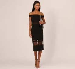 Adrianna Papell Wedding Guest Dresses|Petite-Friendly*Off The Shoulder Sheath Dress With Sheer Panel Details In