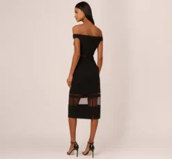 Adrianna Papell Wedding Guest Dresses|Petite-Friendly*Off The Shoulder Sheath Dress With Sheer Panel Details In