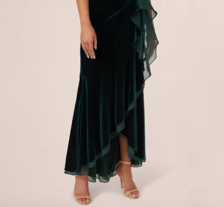 Adrianna Papell Wedding Guest Dresses|Formal Dresses*Off The Shoulder Velvet Mermaid Gown With Organza Ruffle In