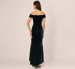 Adrianna Papell Wedding Guest Dresses|Formal Dresses*Off The Shoulder Velvet Mermaid Gown With Organza Ruffle In