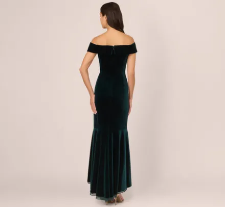 Adrianna Papell Wedding Guest Dresses|Formal Dresses*Off The Shoulder Velvet Mermaid Gown With Organza Ruffle In