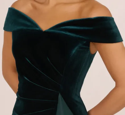 Adrianna Papell Wedding Guest Dresses|Formal Dresses*Off The Shoulder Velvet Mermaid Gown With Organza Ruffle In