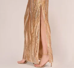 Adrianna Papell Wedding Guest Dresses|Formal Dresses*One Shoulder Abstract Sequin Gown In Champagne Gold Multi