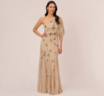 Adrianna Papell Wedding Guest Dresses|Formal Dresses*One Shoulder Beaded Gown In