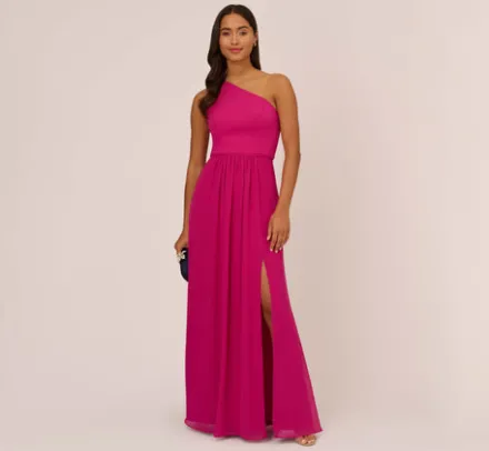 Adrianna Papell Wedding Guest Dresses|Formal Dresses*One-Shoulder Chiffon Long Gown In Bright Magenta