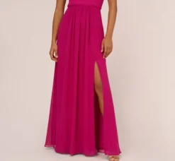 Adrianna Papell Wedding Guest Dresses|Formal Dresses*One-Shoulder Chiffon Long Gown In Bright Magenta