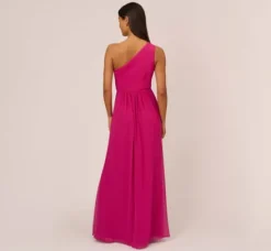 Adrianna Papell Wedding Guest Dresses|Formal Dresses*One-Shoulder Chiffon Long Gown In Bright Magenta