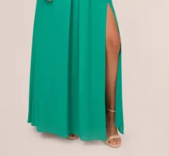 Adrianna Papell Wedding Guest Dresses|Formal Dresses*One-Shoulder Chiffon Long Gown In Botanic Green