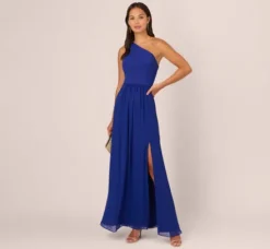 Adrianna Papell Wedding Guest Dresses|Formal Dresses*One-Shoulder Chiffon Long Gown In Royal Sapphire