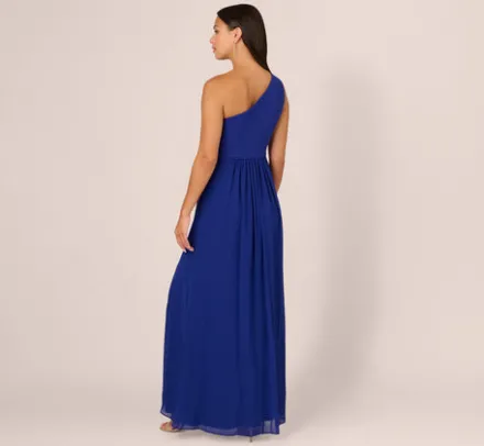 Adrianna Papell Wedding Guest Dresses|Formal Dresses*One-Shoulder Chiffon Long Gown In Royal Sapphire