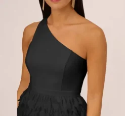 Adrianna Papell Wedding Guest Dresses*One Shoulder Cocktail Dress With Feather Chiffon Skirt In
