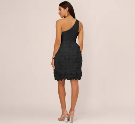 Adrianna Papell Wedding Guest Dresses*One Shoulder Cocktail Dress With Feather Chiffon Skirt In