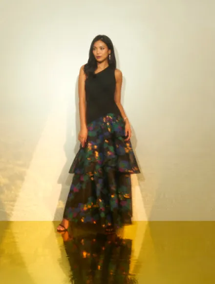 Adrianna Papell Wedding Guest Dresses|Formal Dresses*One Shoulder Crepe Ball Gown With Floral Jacquard Skirt In Black Multi