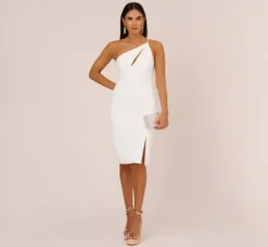 Adrianna Papell Petite-Friendly|Little White Dresses*One Shoulder Crepe Dress With Cutout Neckline In