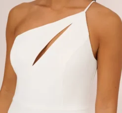 Adrianna Papell Petite-Friendly|Little White Dresses*One Shoulder Crepe Dress With Cutout Neckline In