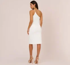 Adrianna Papell Petite-Friendly|Little White Dresses*One Shoulder Crepe Dress With Cutout Neckline In