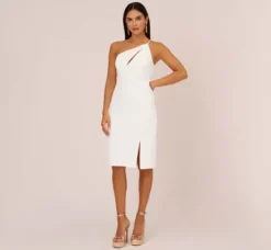 Adrianna Papell Petite-Friendly|Little White Dresses*One Shoulder Crepe Dress With Cutout Neckline In
