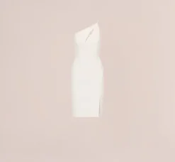 Adrianna Papell Petite-Friendly|Little White Dresses*One Shoulder Crepe Dress With Cutout Neckline In