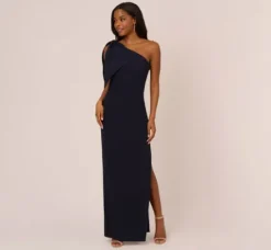 Adrianna Papell Wedding Guest Dresses|Ap Exclusives*One Shoulder Crepe Gown With Bow Accent In