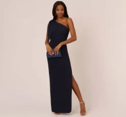 Adrianna Papell Wedding Guest Dresses|Ap Exclusives*One Shoulder Crepe Gown With Bow Accent In