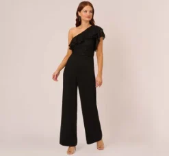 Adrianna Papell Jumpsuits|Day Dresses*One Shoulder Crepe Jumpsuit With Lace Ruffle Details In