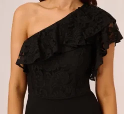 Adrianna Papell Jumpsuits|Day Dresses*One Shoulder Crepe Jumpsuit With Lace Ruffle Details In