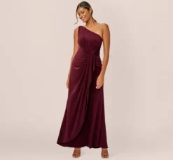 Adrianna Papell Wedding Guest Dresses|Formal Dresses*One Shoulder Dress With Draped Waist Detail In Red Wine