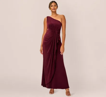 Adrianna Papell Wedding Guest Dresses|Formal Dresses*One Shoulder Dress With Draped Waist Detail In Red Wine