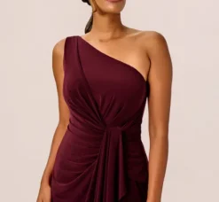 Adrianna Papell Wedding Guest Dresses|Formal Dresses*One Shoulder Dress With Draped Waist Detail In Red Wine